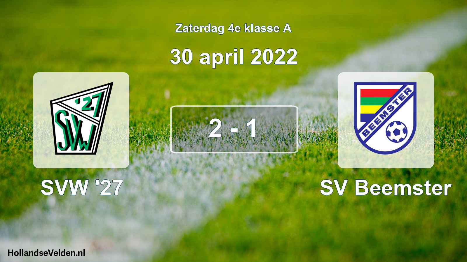 Total number of matches played: SVW '27 - SV Beemster 2 - 1 (30 April 2022)