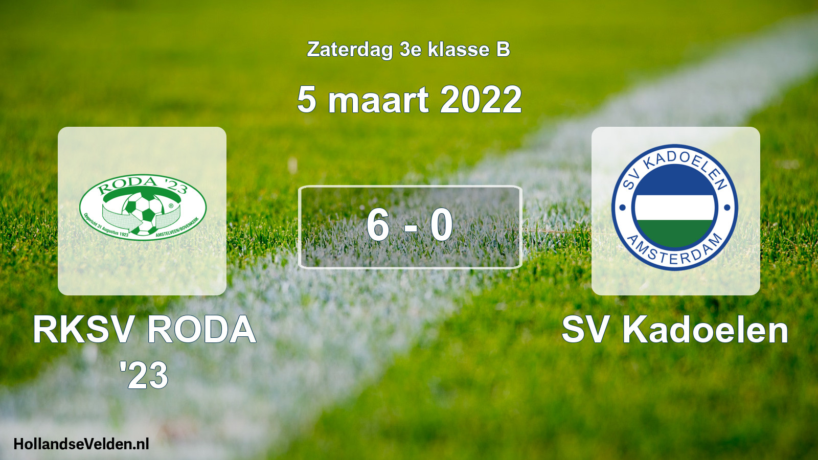 Total number of matches played: RKSV RODA '23 - SV Kadoelen 6 - 0 (5 March 2022)