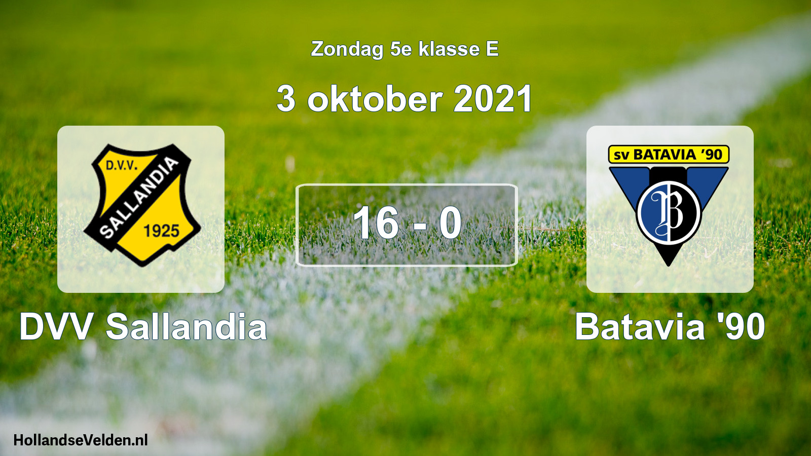 Total number of matches played: DVV Sallandia - Batavia '90 16 - 0 (3 October 2021)
