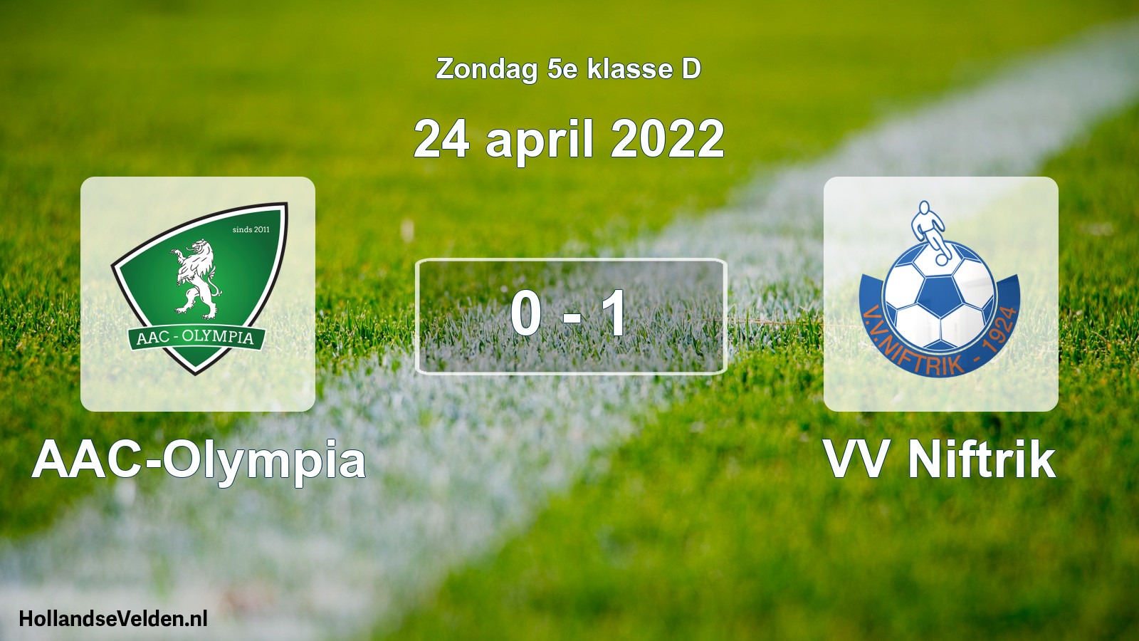 Total number of matches played: AAC-Olympia - VV Niftrik 0 - 1 (24 April 2022)