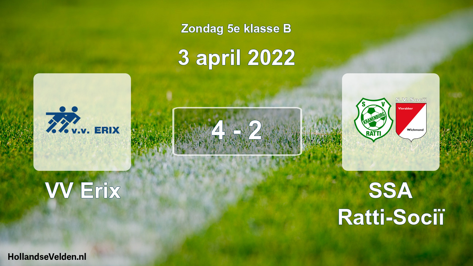 Total number of matches played: VV Erix - SSA Ratti-Sociï 4 - 2 (3 April 2022)