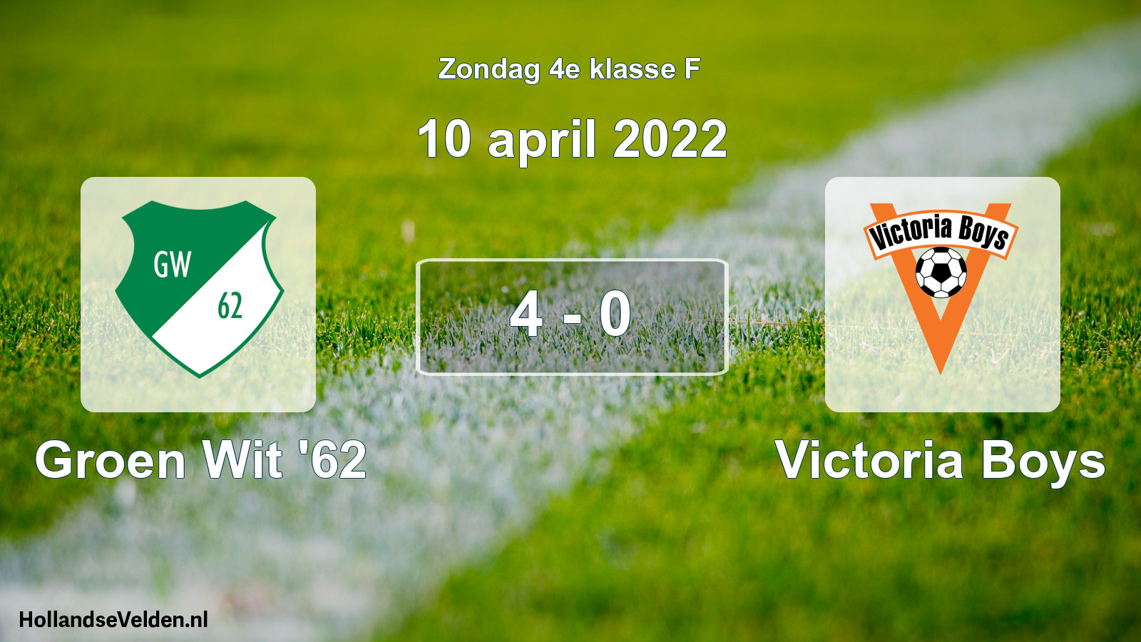 Total number of matches played: Groen Wit '62 - Victoria Boys 4 - 0 (10 April 2022)