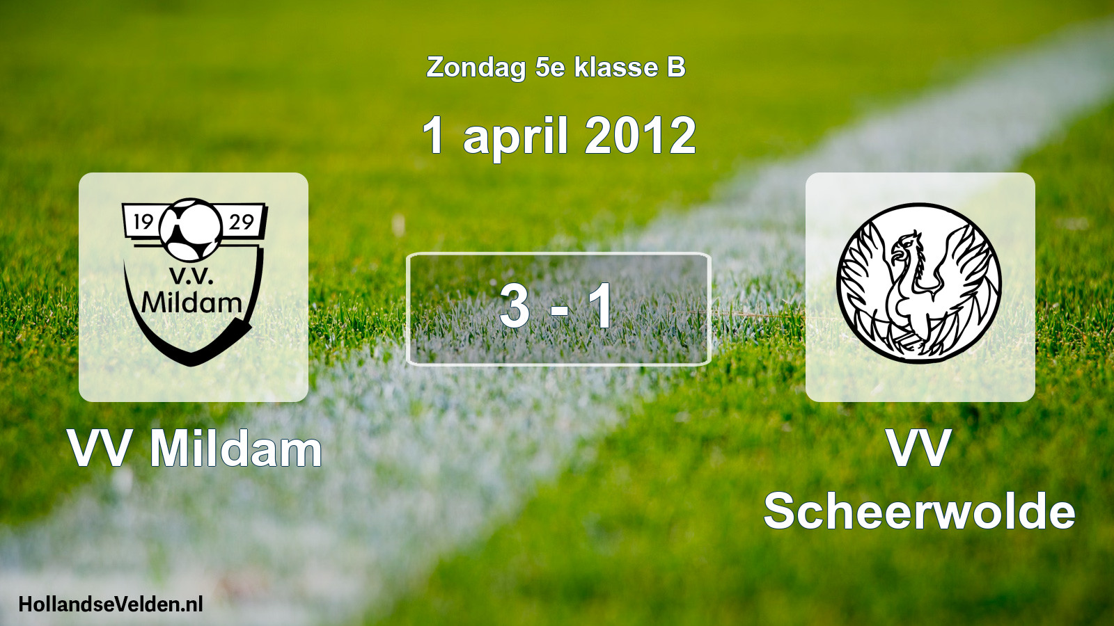 Total number of matches played: VV Mildam - VV Scheerwolde 3 - 1 (1 April 2012)