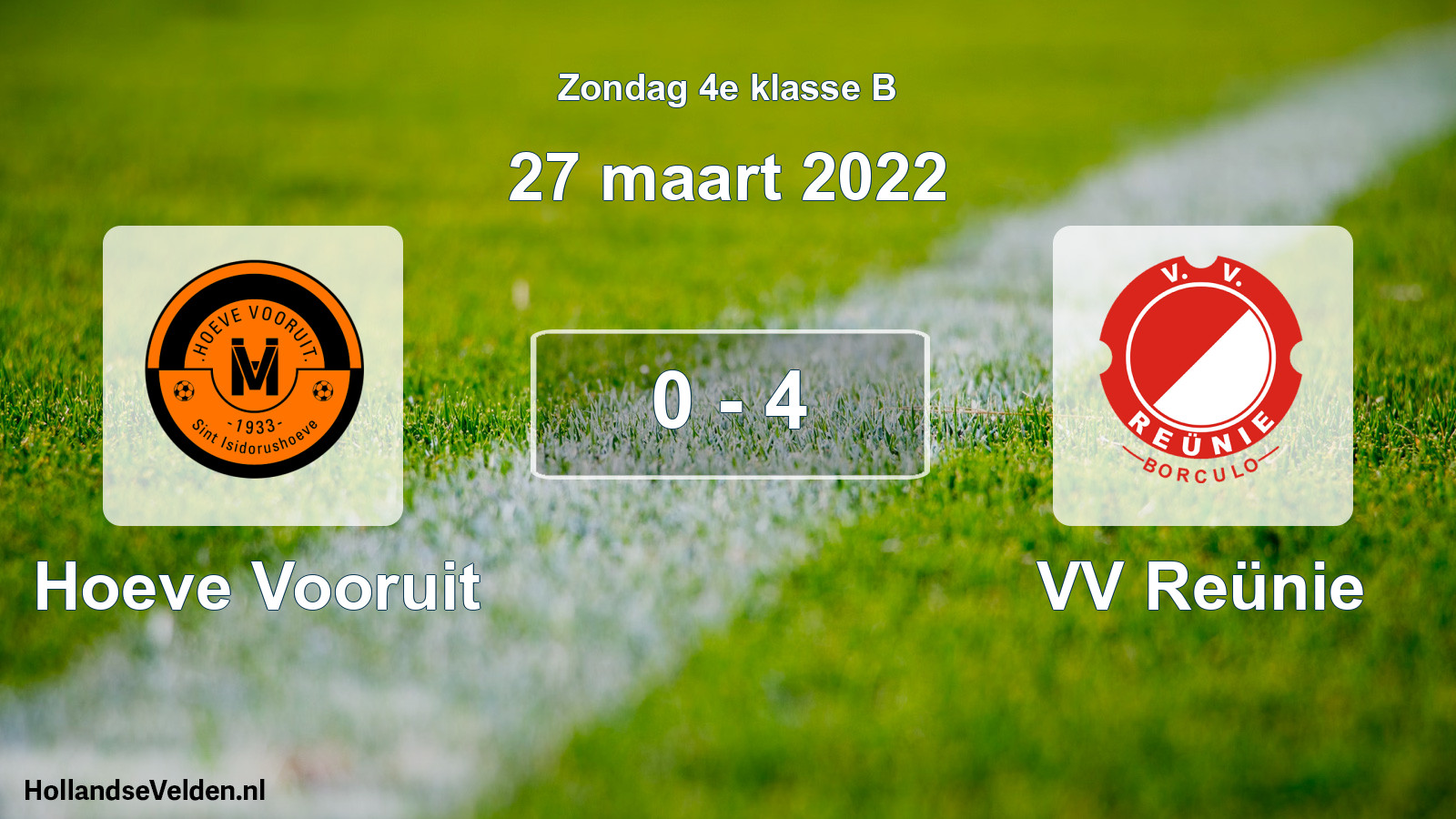 Total number of matches played: Hoeve Vooruit - VV Reünie 0 - 4 (27 March 2022)