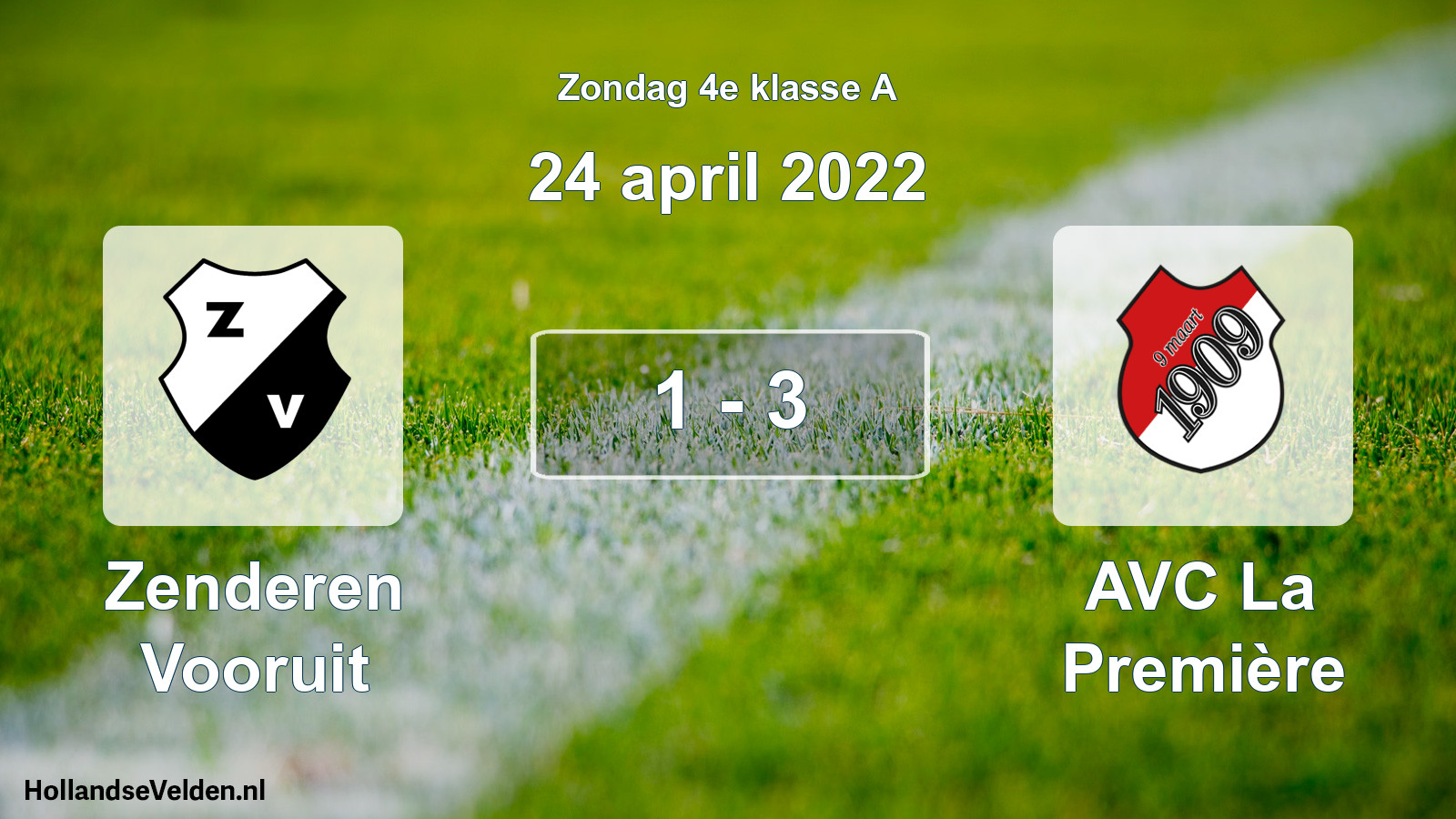 Total number of matches played: Zenderen Vooruit - AVC La Première 1 - 3 (24 April 2022)