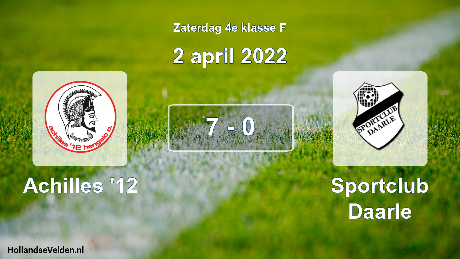 Total number of matches played: Achilles '12 - Sportclub Daarle 7 - 0 (2 April 2022)
