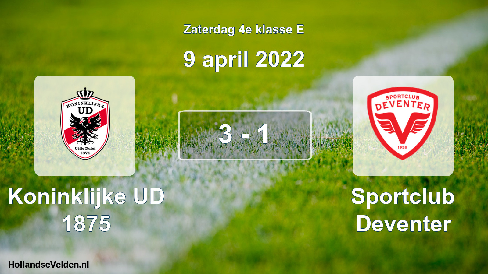 Total number of matches played: Koninklijke UD 1875 - Sportclub Deventer 3 - 1 (9 April 2022)
