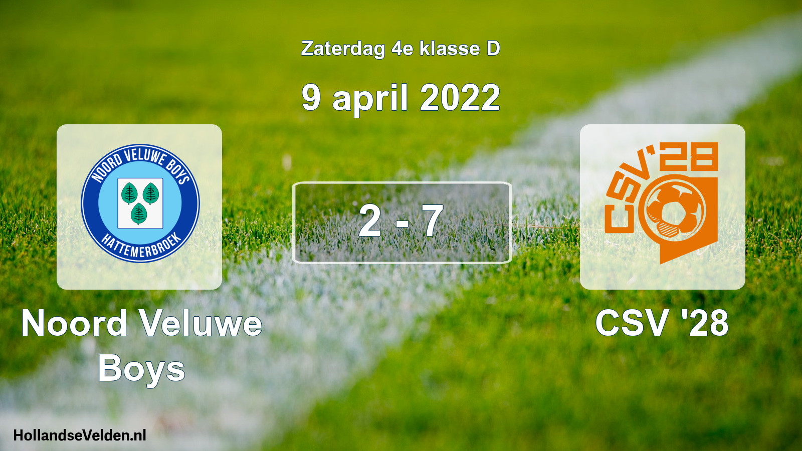 Total number of matches played: Noord Veluwe Boys - CSV '28 2 - 7 (9 April 2022)