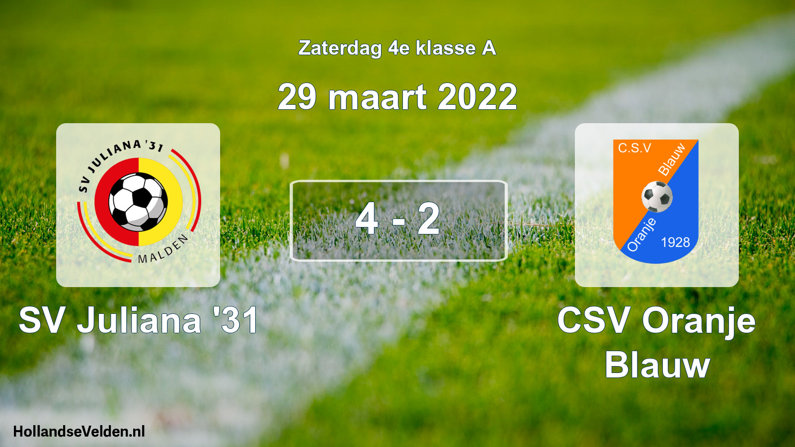 Total number of matches played: SV Juliana '31 - CSV Oranje Blauw 4 - 2 (29 March 2022)