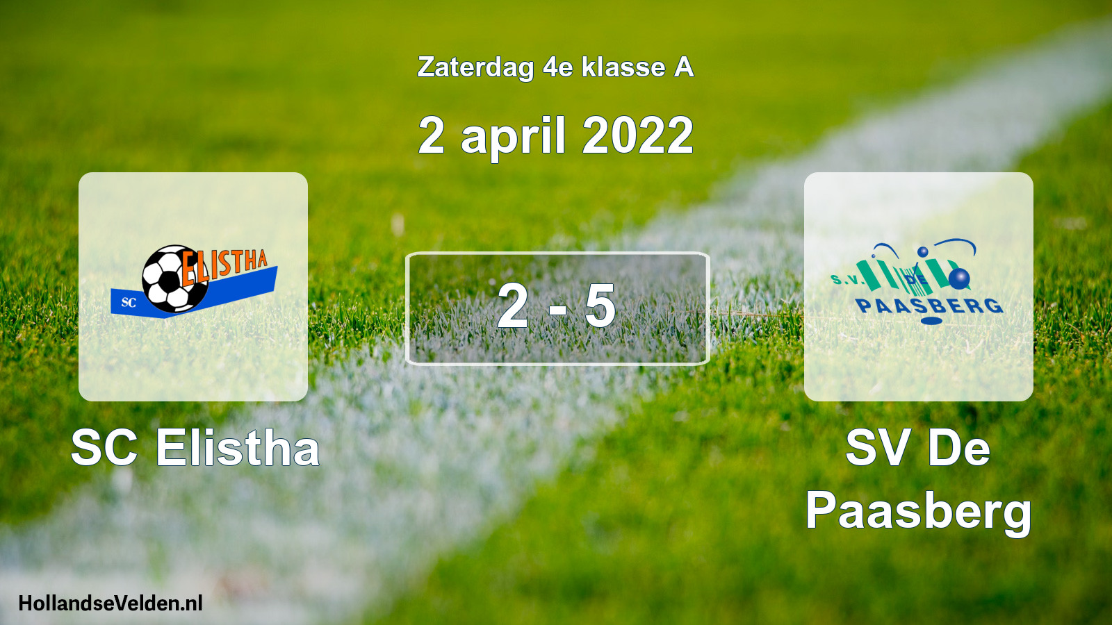 Total number of matches played: SC Elistha - SV De Paasberg 2 - 5 (2 April 2022)