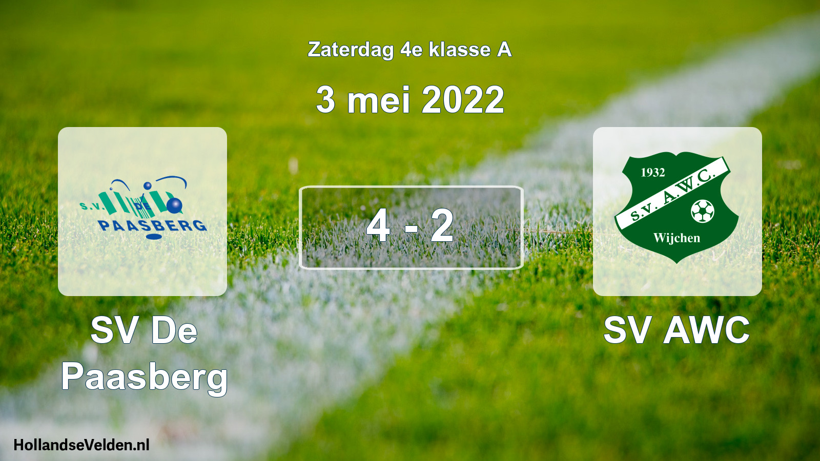 Total number of matches played: SV De Paasberg - SV AWC 4 - 2 (3 May 2022)