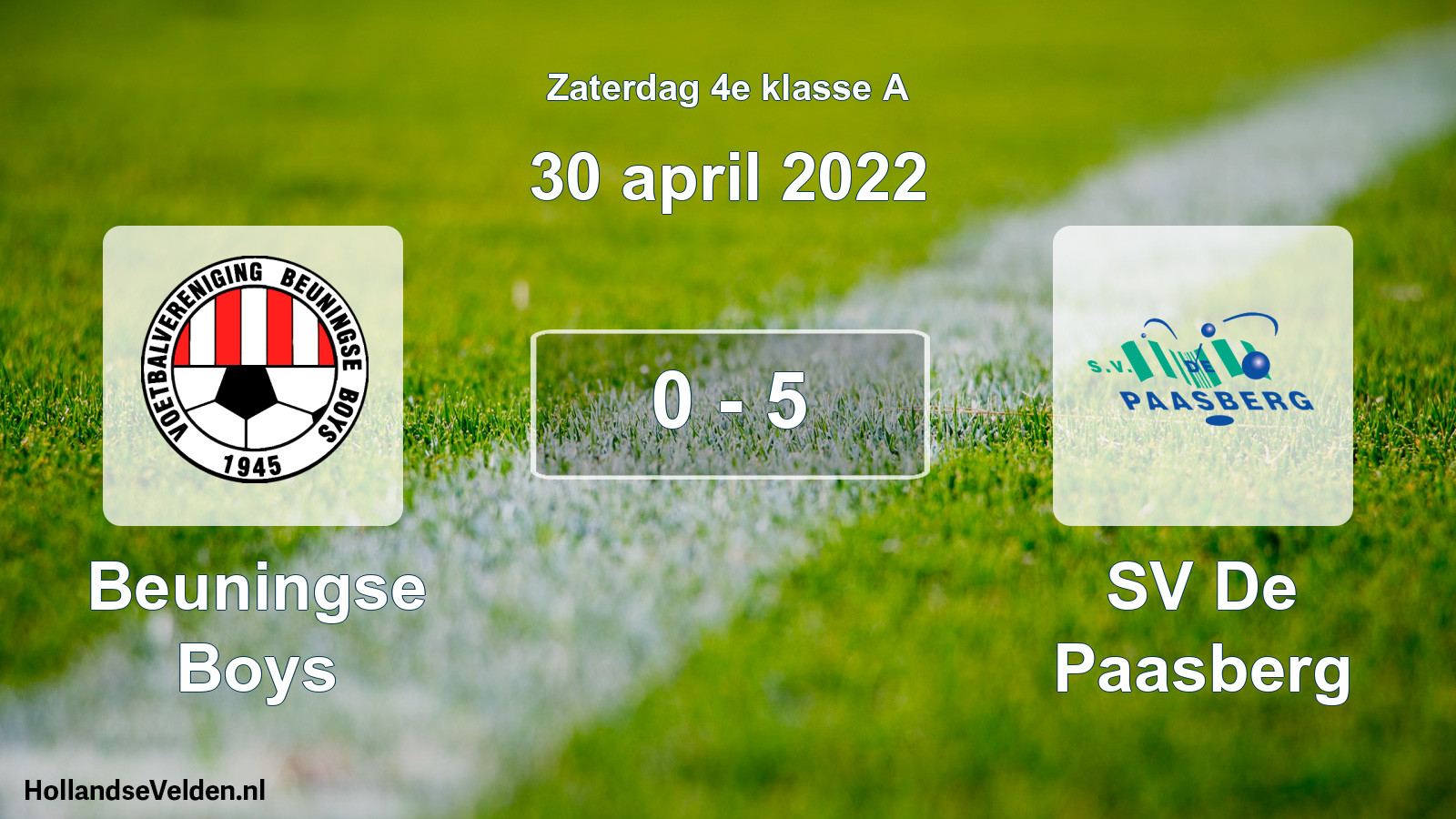 Total number of matches played: Beuningse Boys - SV De Paasberg 0 - 5 (30 April 2022)