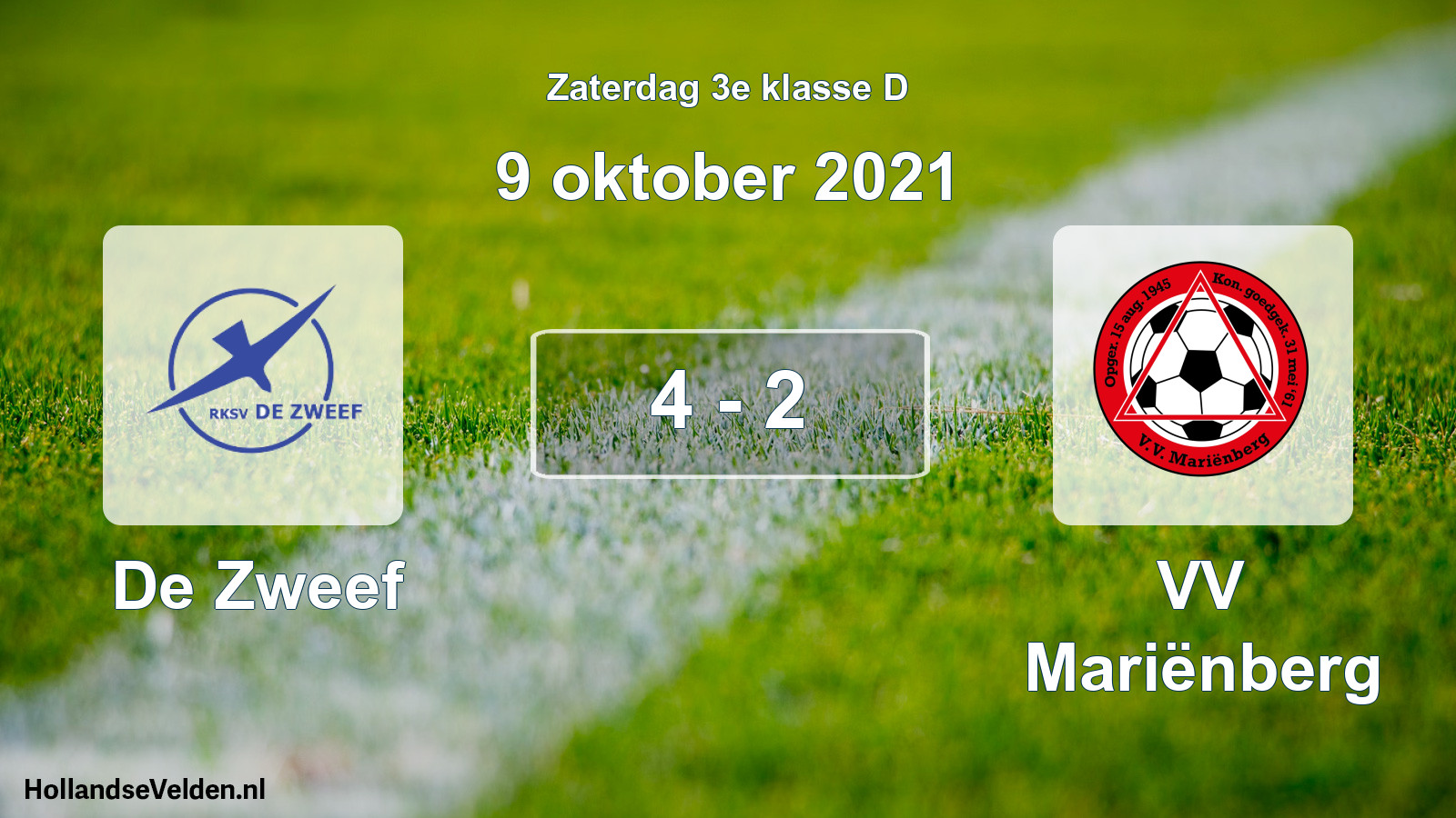 Total number of matches played: De Zweef - VV Mariënberg 4 - 2 (9 October 2021)