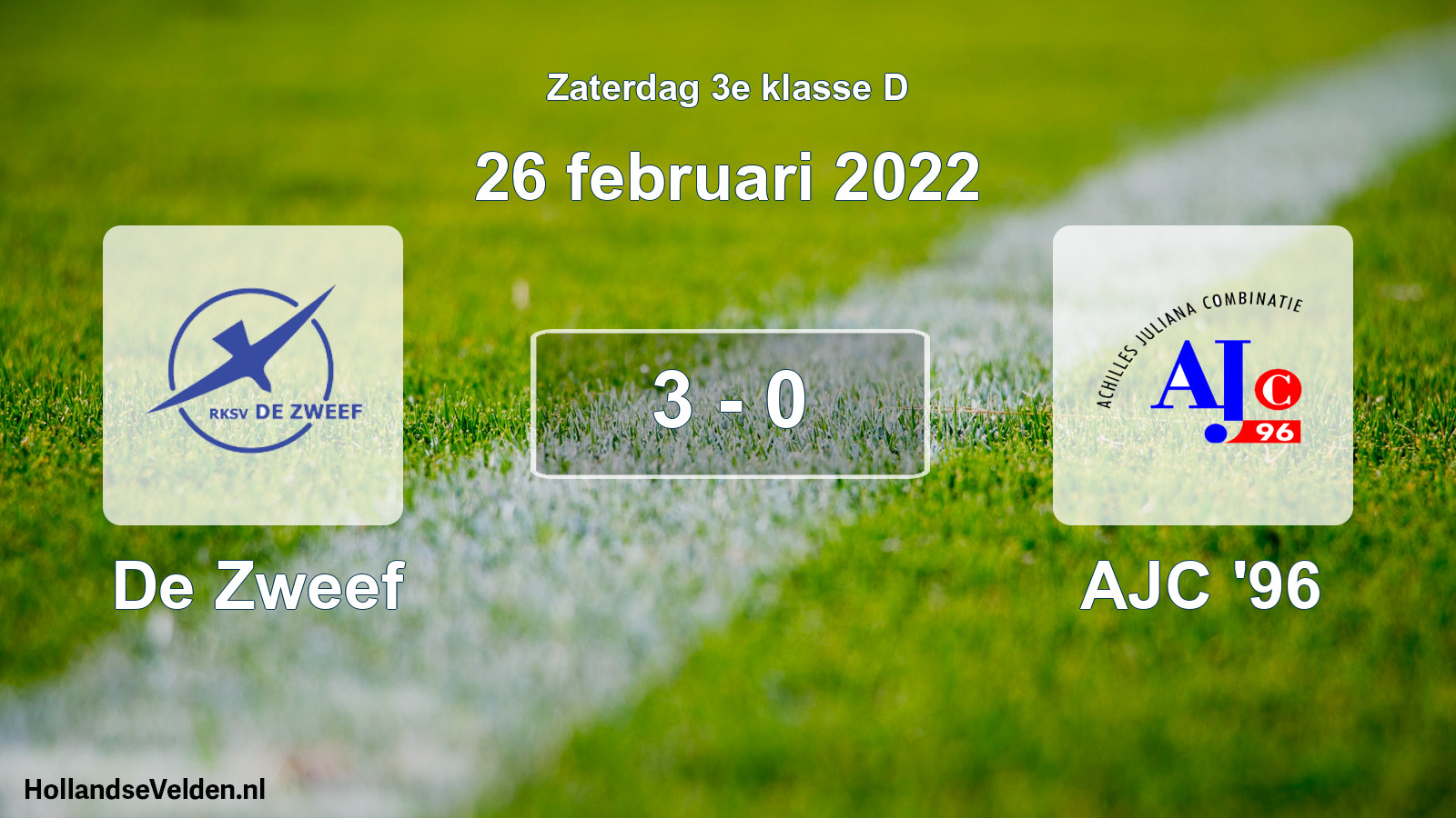 Total number of matches played: De Zweef - AJC '96 3 - 0 (26 February 2022)