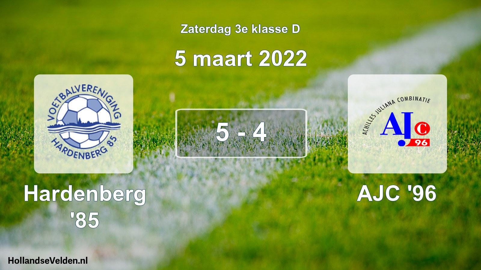 Total number of matches played: Hardenberg '85 - AJC '96 5 - 4 (5 March 2022)