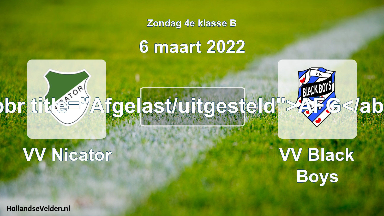 Scheduled Match: VV Nicator - VV Black Boys (6 March 2022)
