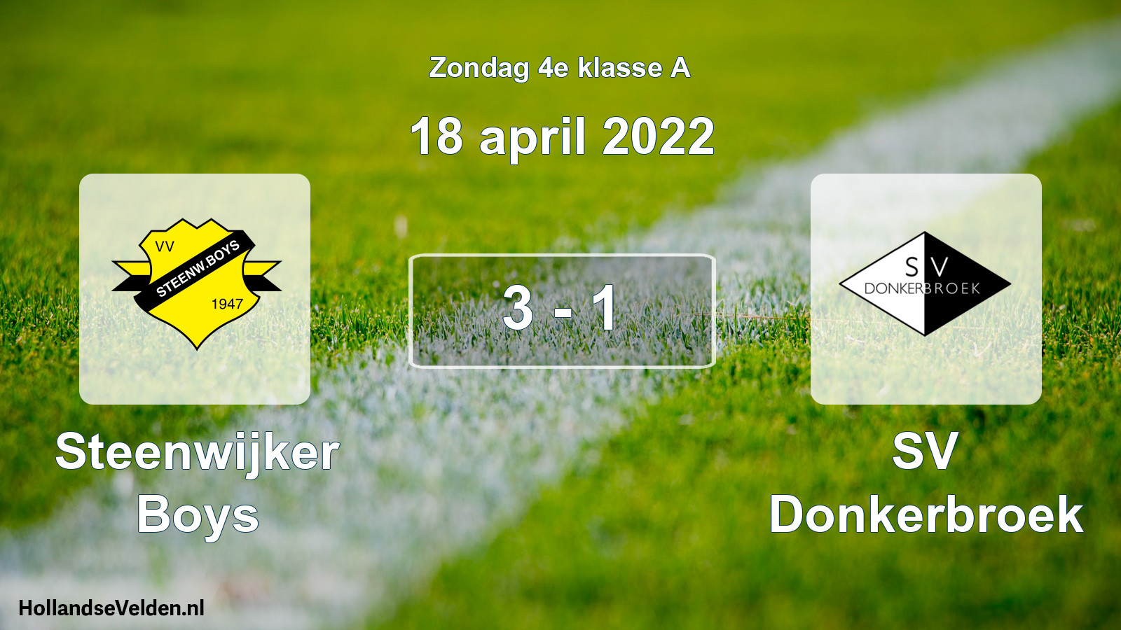 Total number of matches played: Steenwijker Boys - SV Donkerbroek 3 - 1 (18 April 2022)