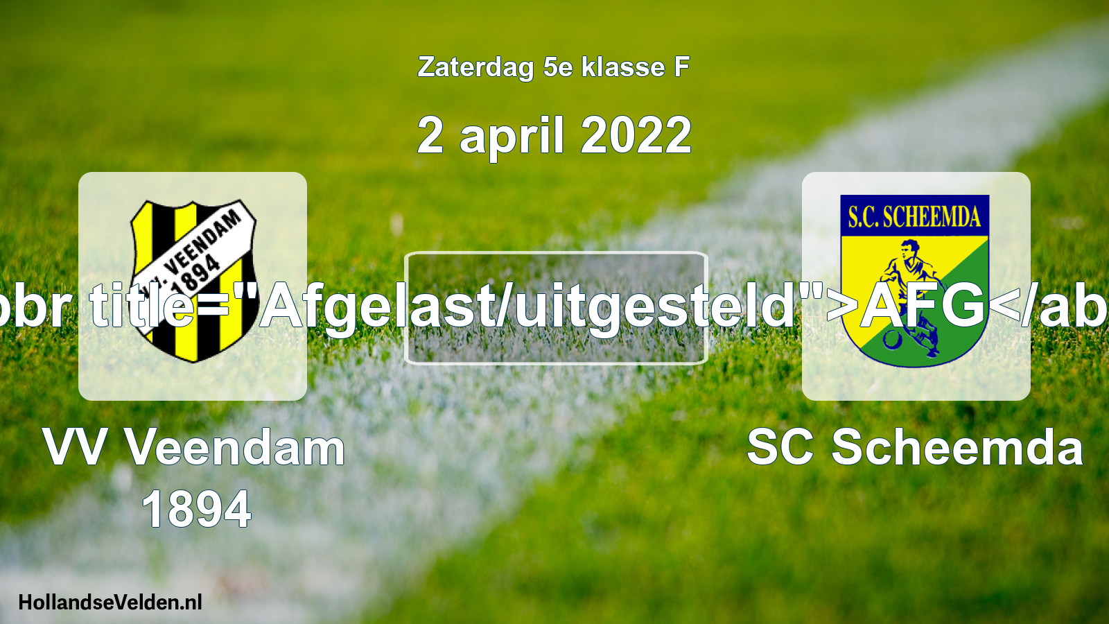 Scheduled Match: VV Veendam 1894 - SC Scheemda (2 April 2022)
