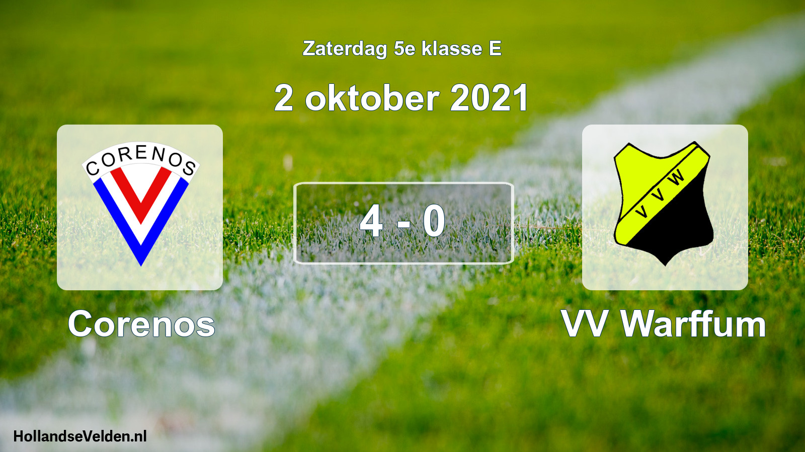 Total number of matches played: Corenos - VV Warffum 4 - 0 (2 October 2021)