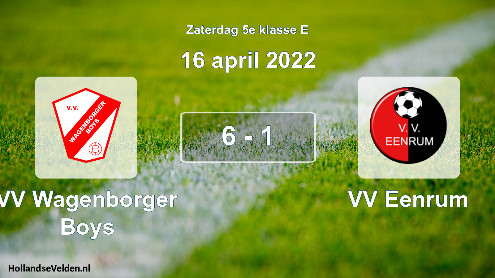 Total number of matches played: VV Wagenborger Boys - VV Eenrum 6 - 1 (16 April 2022)