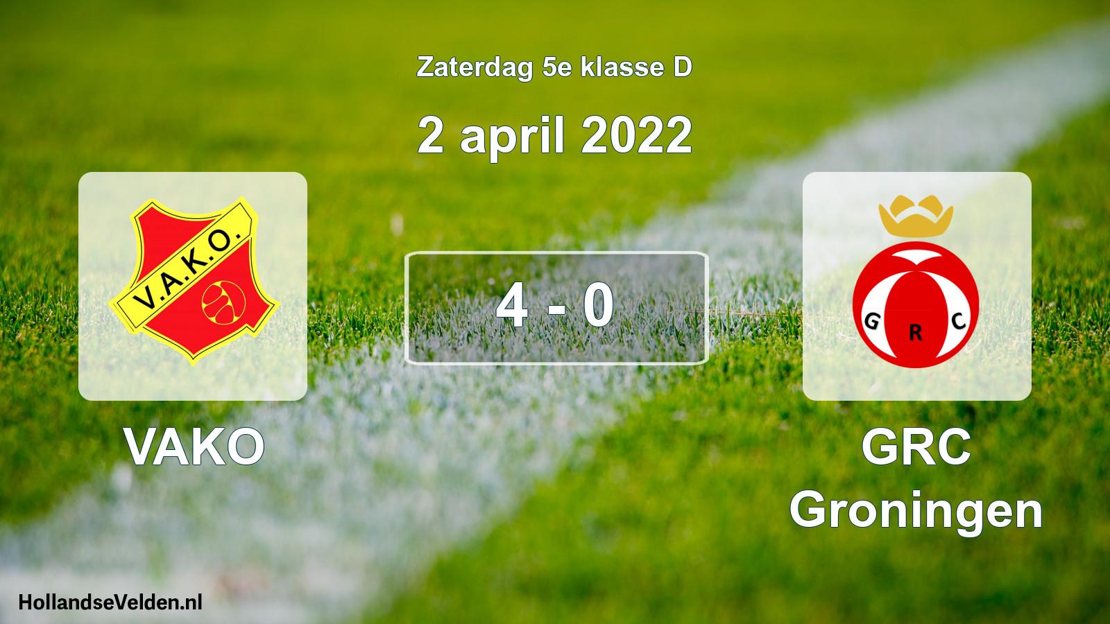 Total number of matches played: VAKO - GRC Groningen 4 - 0 (2 April 2022)