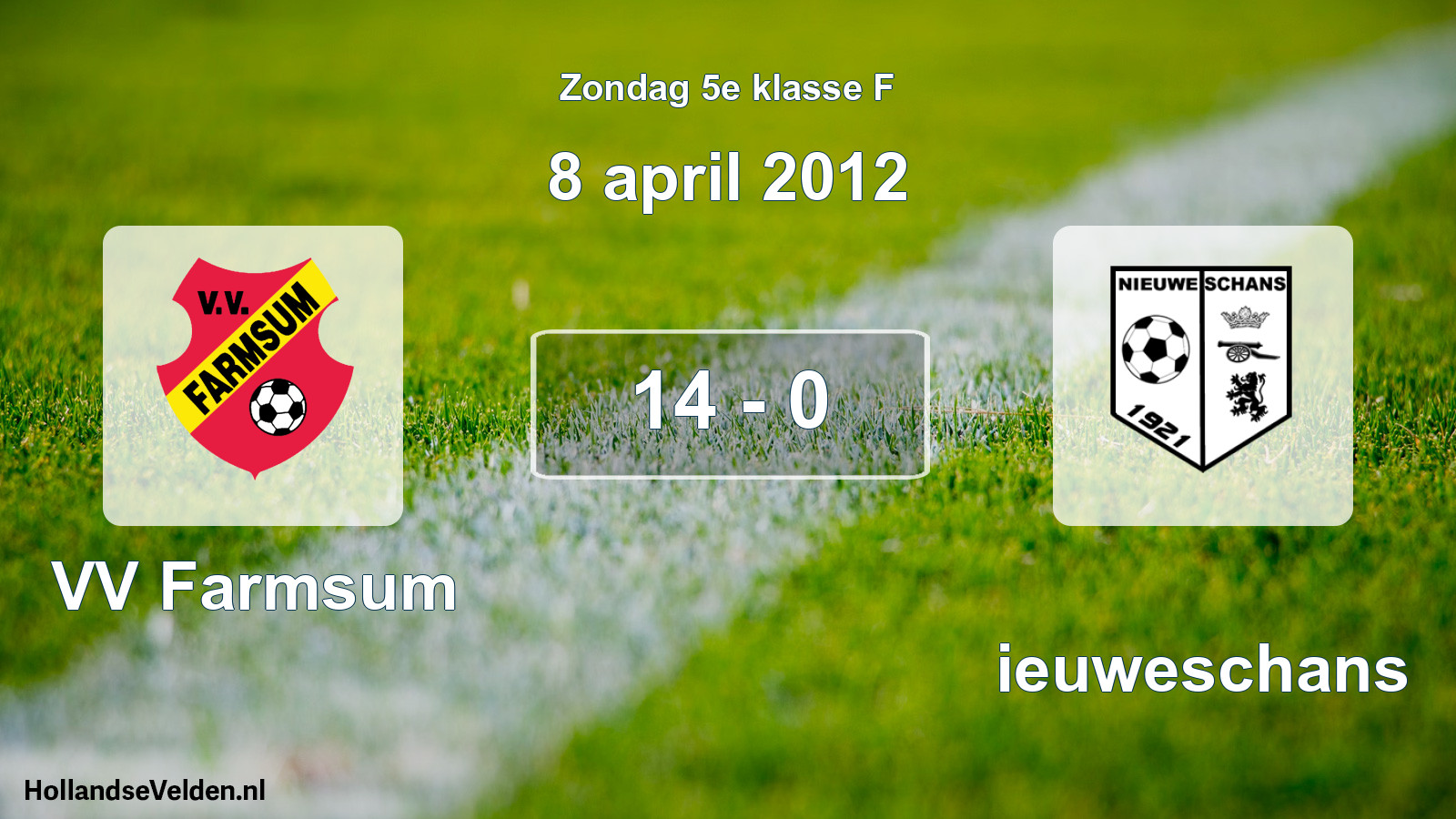 Total number of matches played: VV Farmsum - Nieuweschans 14 - 0 (8 April 2012)