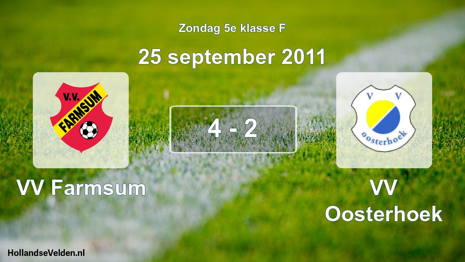Total number of matches played: VV Farmsum - VV Oosterhoek 4 - 2 (25 September 2011)