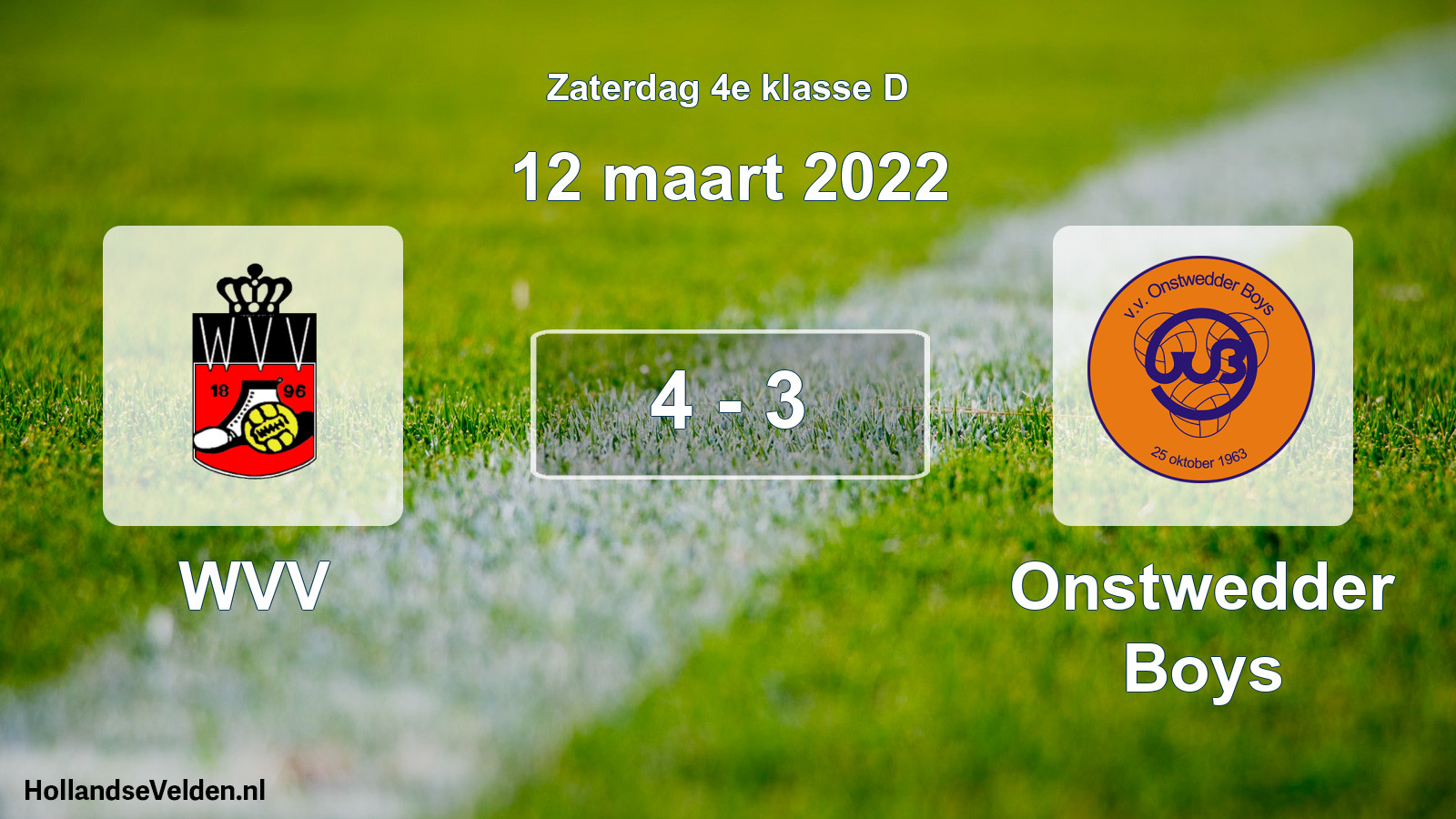 Total number of matches played: WVV - Onstwedder Boys 4 - 3 (12 March 2022)