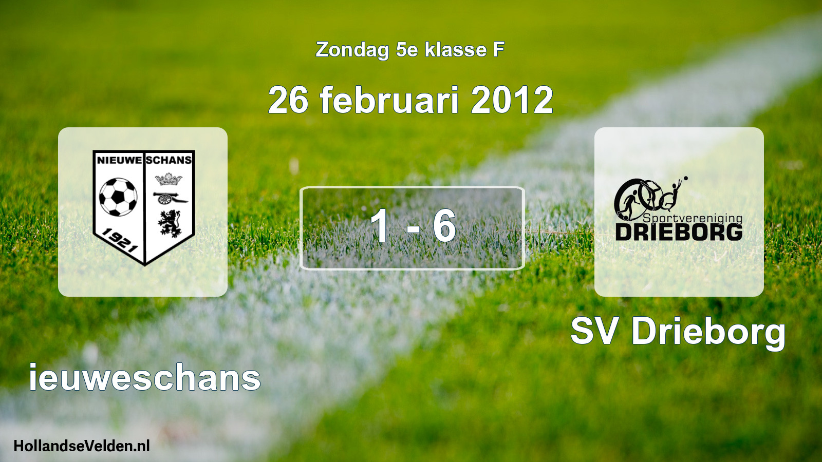 Total number of matches played: Nieuweschans - SV Drieborg 1 - 6 (26 February 2012)