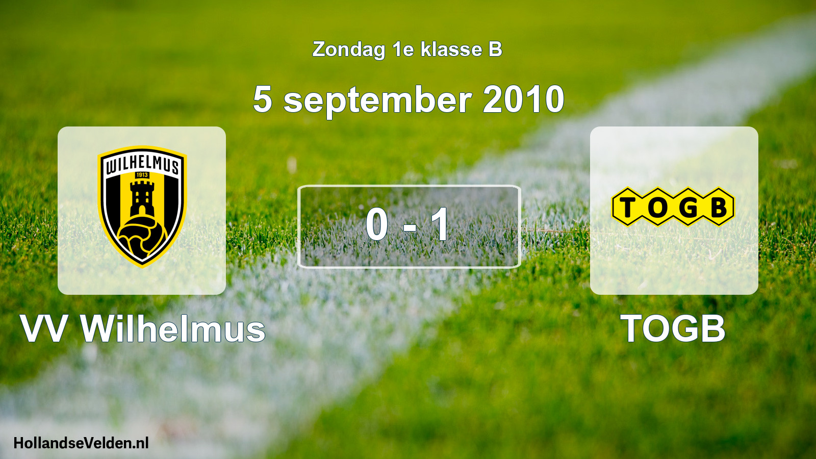 Total number of matches played: VV Wilhelmus - TOGB 0 - 1 (5 September 2010)