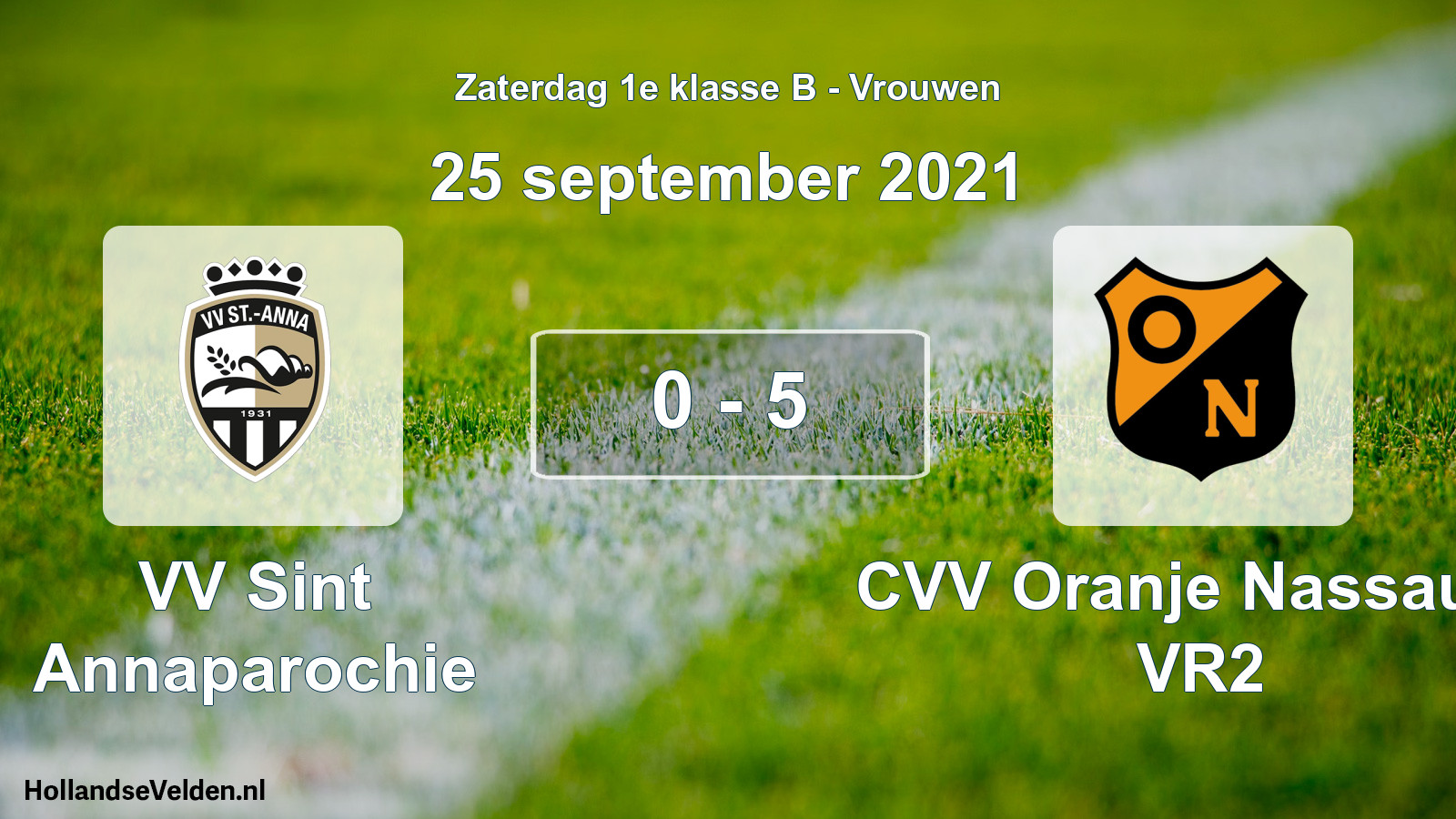 Total number of matches played: VV Sint Annaparochie - CVV Oranje Nassau G VR2 0 - 5 (25 September 2021)