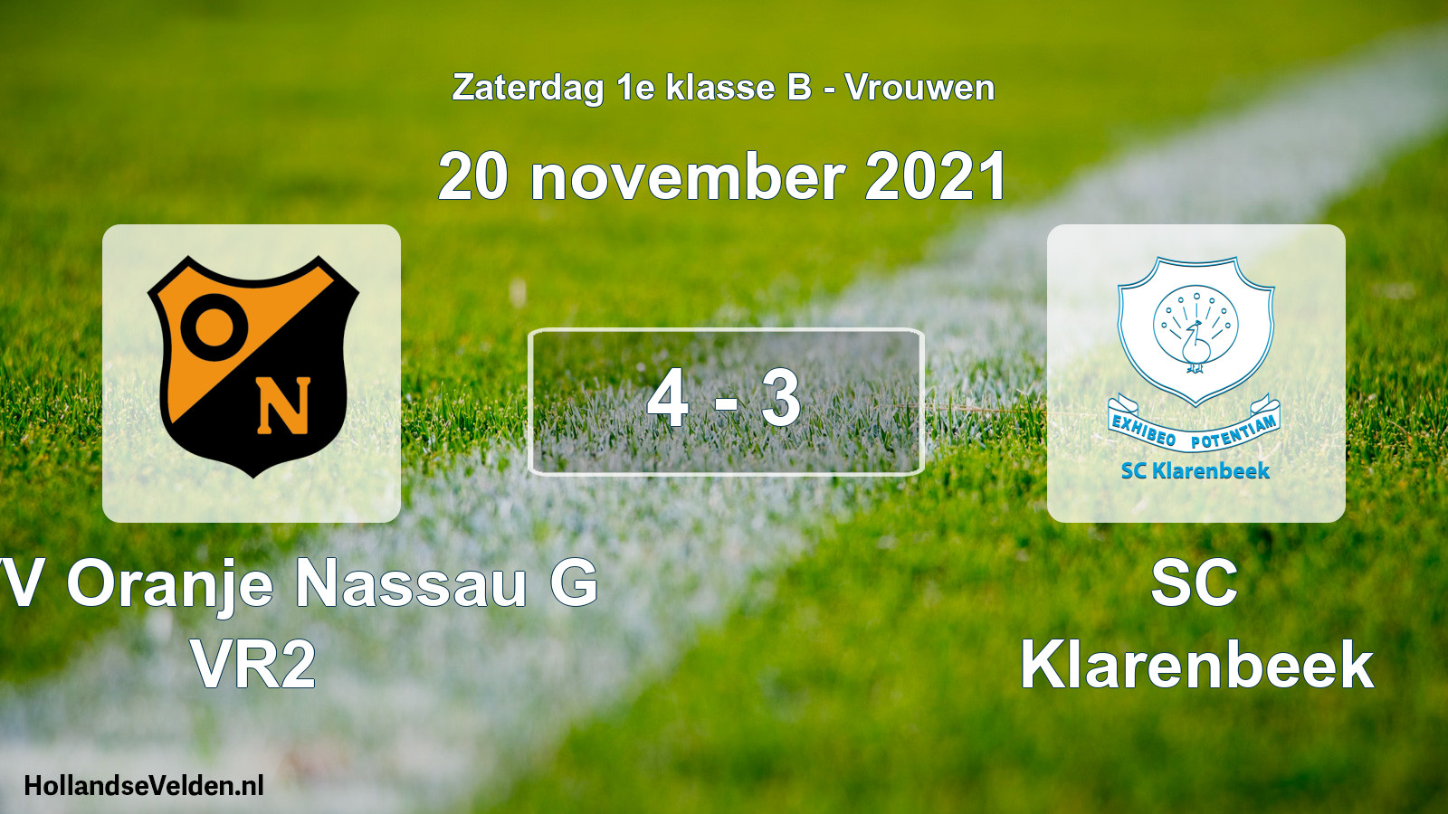 Total number of matches played: CVV Oranje Nassau G VR2 - SC Klarenbeek 4 - 3 (20 November 2021)