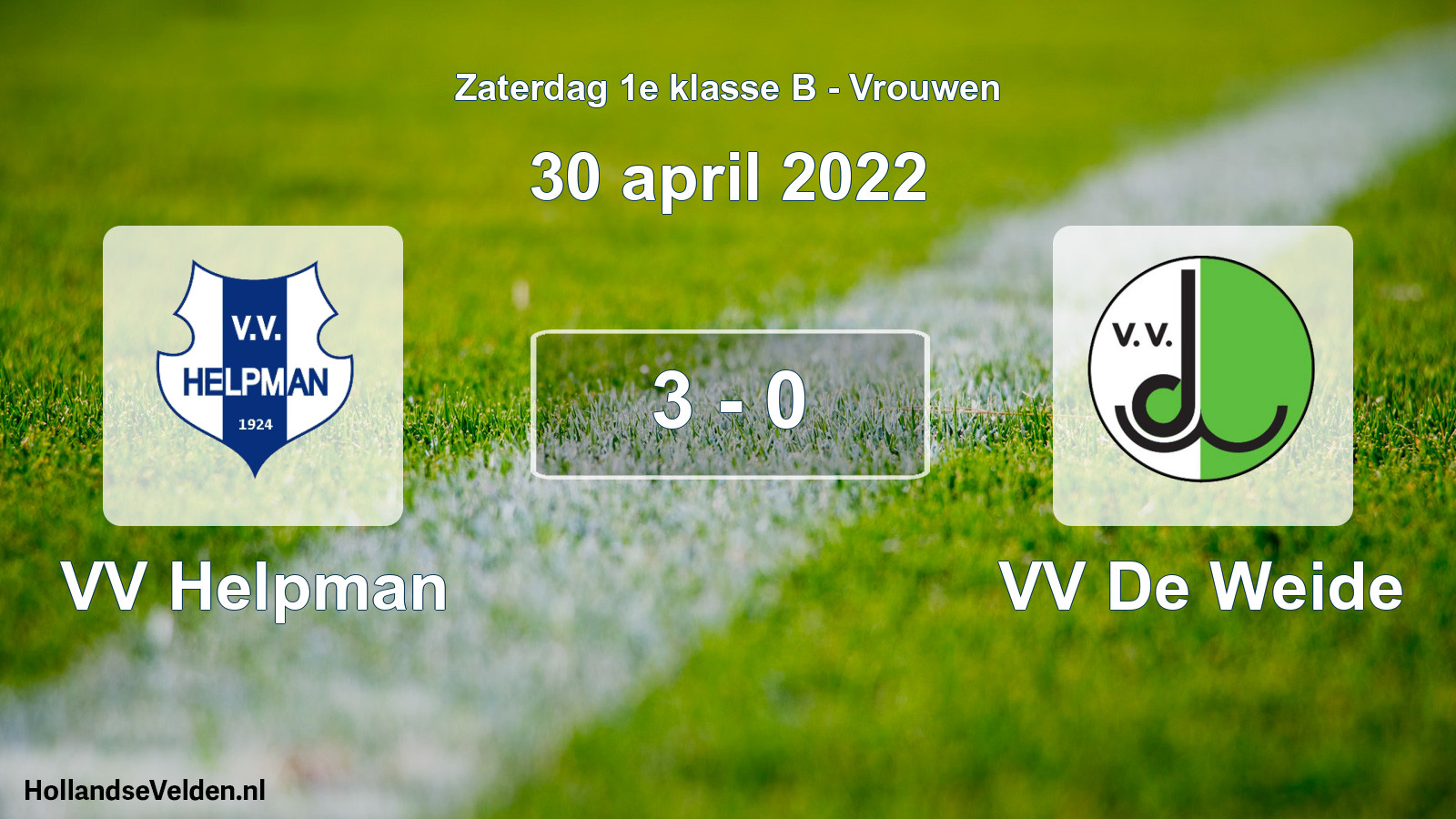 Total number of matches played: VV Helpman - VV De Weide 3 - 0 (30 April 2022)