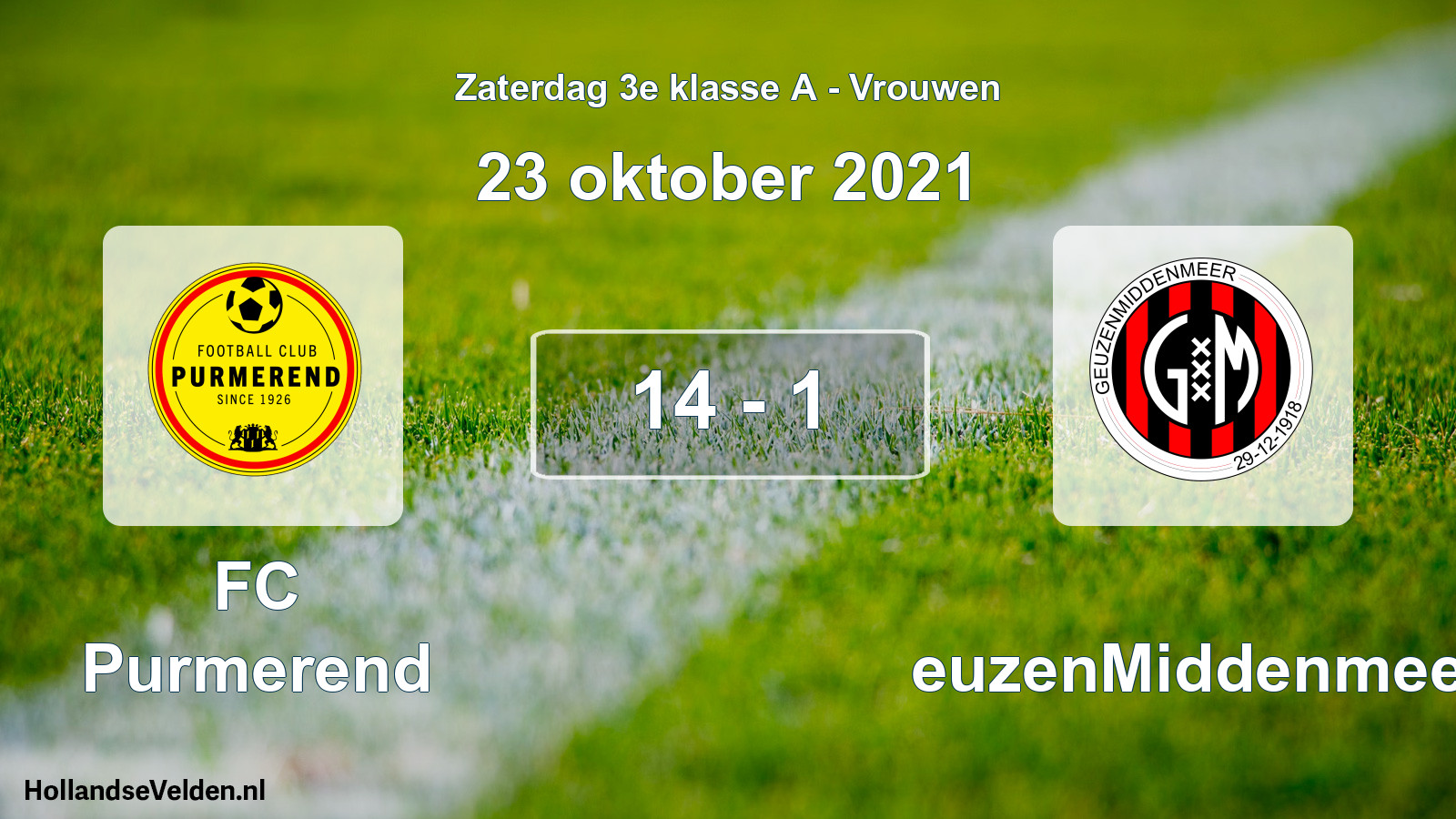 Gespeelde wedstrijd: FC Purmerend - GeuzenMiddenmeer 14 - 1 (23 oktober 2021)