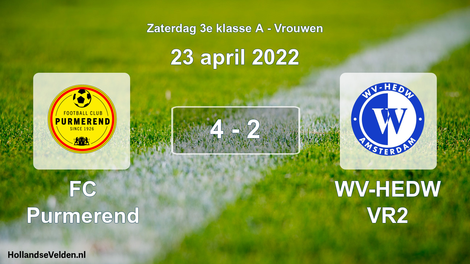 Gespeelde wedstrijd: FC Purmerend - WV-HEDW VR2 4 - 2 (23 april 2022)