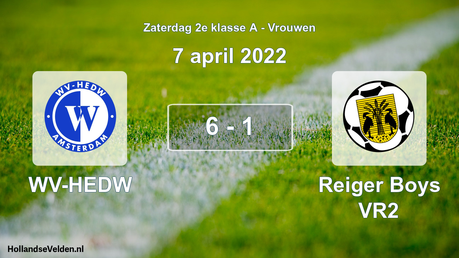 Total number of matches played: WV-HEDW - Reiger Boys VR2 6 - 1 (7 April 2022)