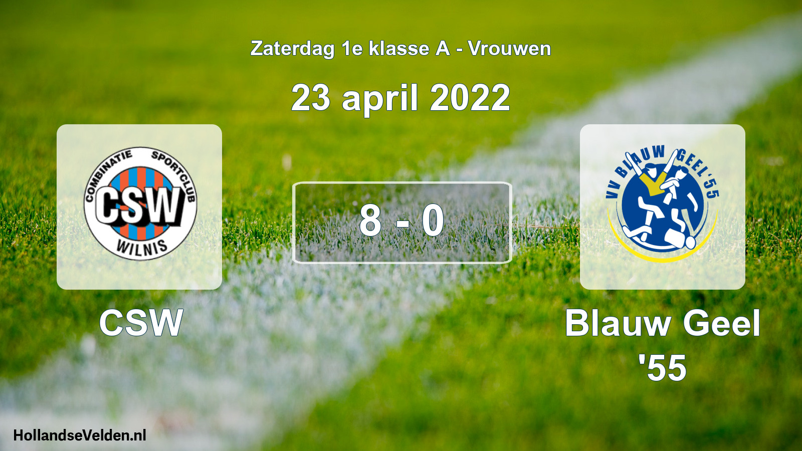 Total number of matches played: CSW - Blauw Geel '55 8 - 0 (23 April 2022)