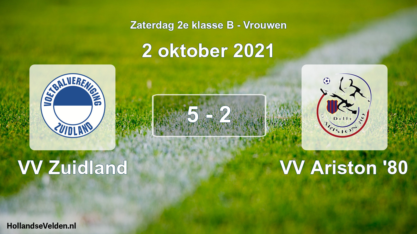 Total number of matches played: VV Zuidland - VV Ariston '80 5 - 2 (2 October 2021)