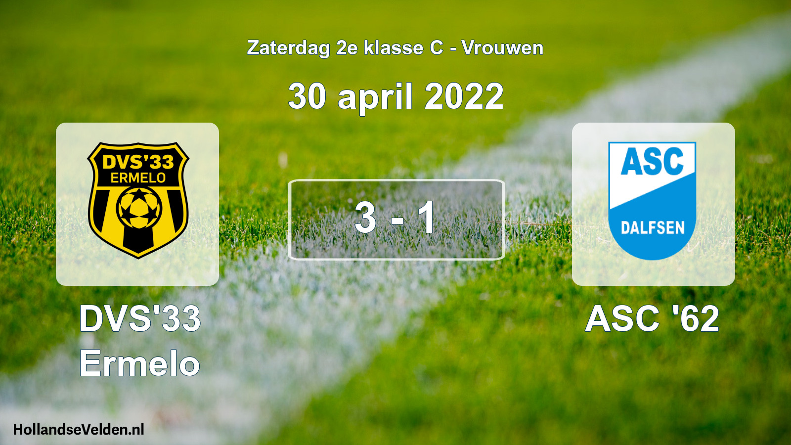 Total number of matches played: DVS'33 Ermelo - ASC '62 3 - 1 (30 April 2022)