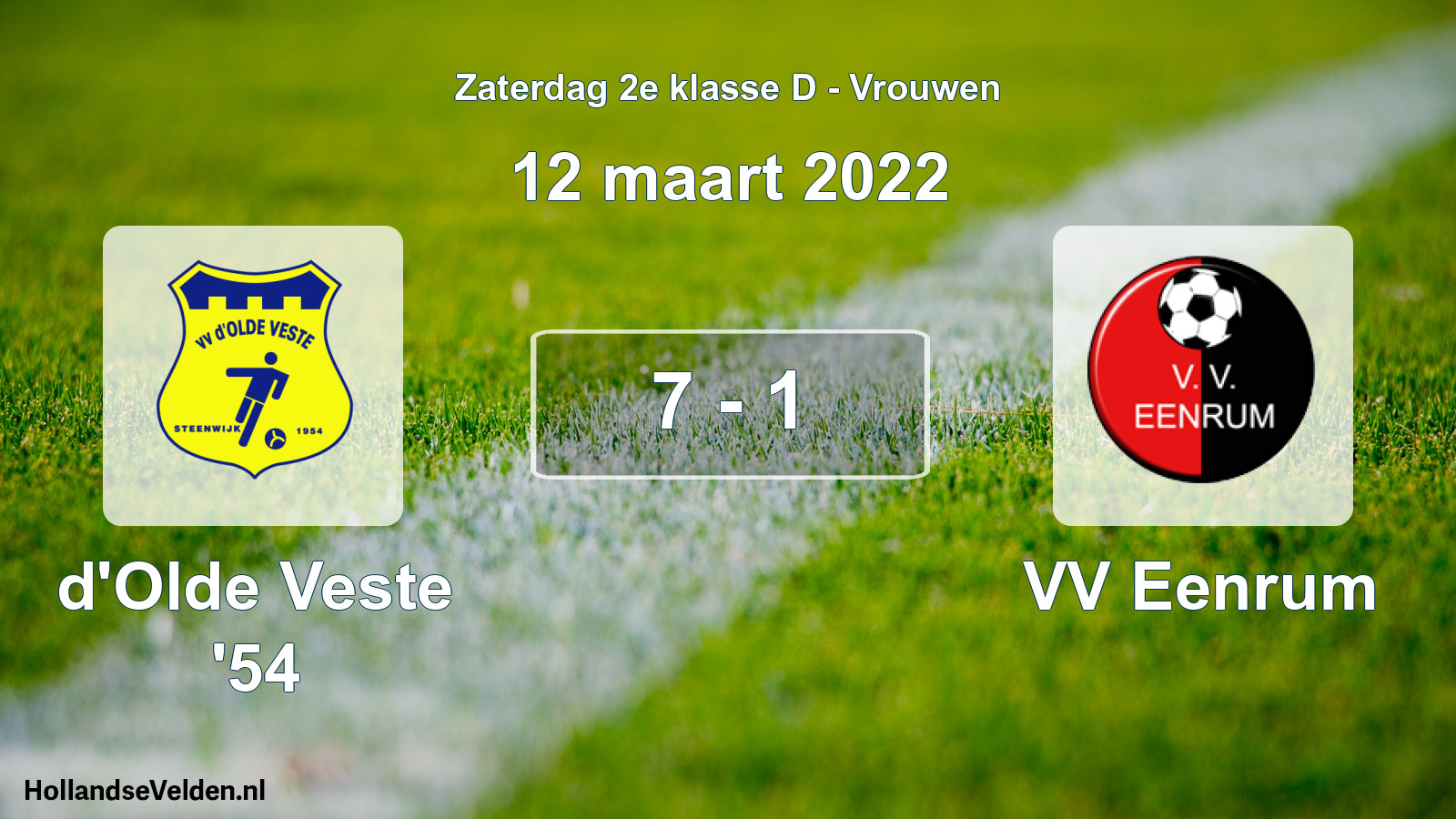 Total number of matches played: d'Olde Veste '54 - VV Eenrum 7 - 1 (12 March 2022)