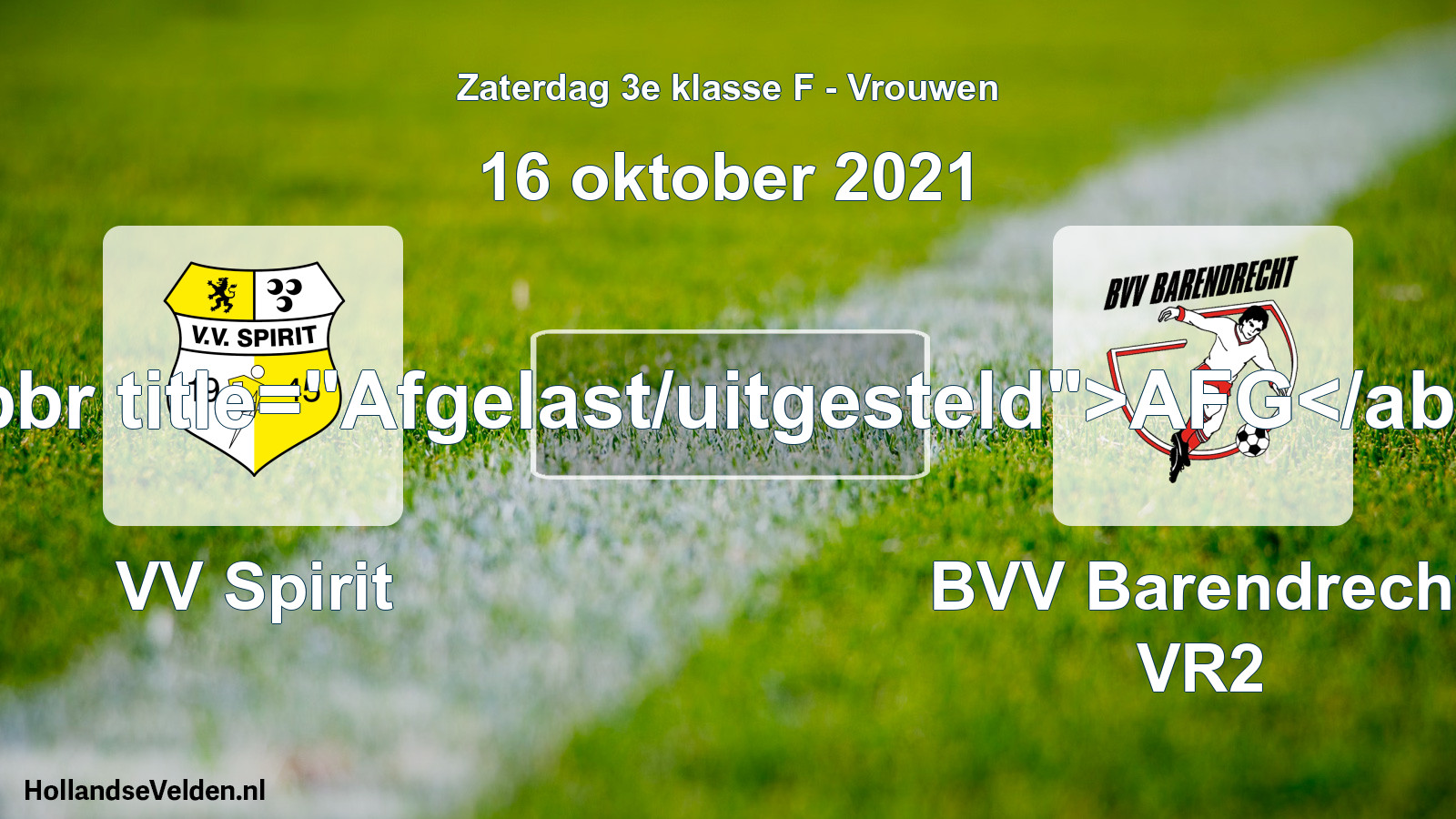 Scheduled Match: VV Spirit - BVV Barendrecht VR2 (16 October 2021)