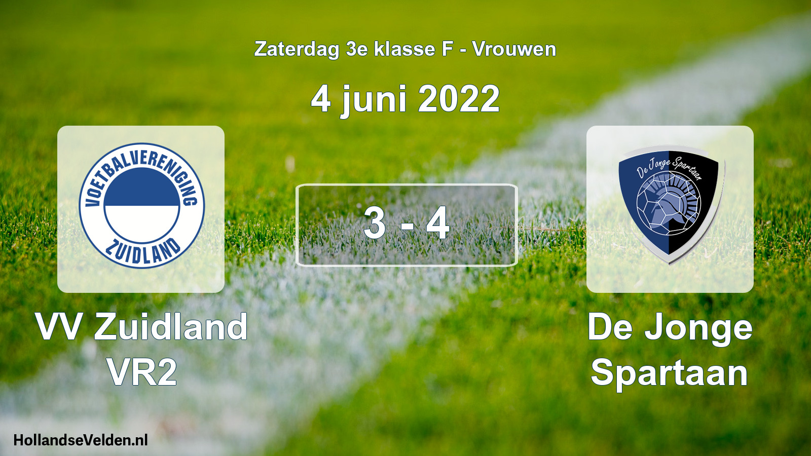 Total number of matches played: VV Zuidland VR2 - De Jonge Spartaan 3 - 4 (4 June 2022)