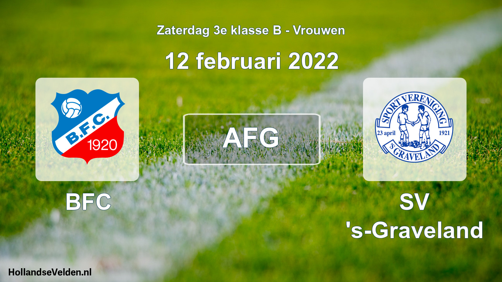Geplande wedstrijd: BFC - SV 's-Graveland (12 februari 2022)