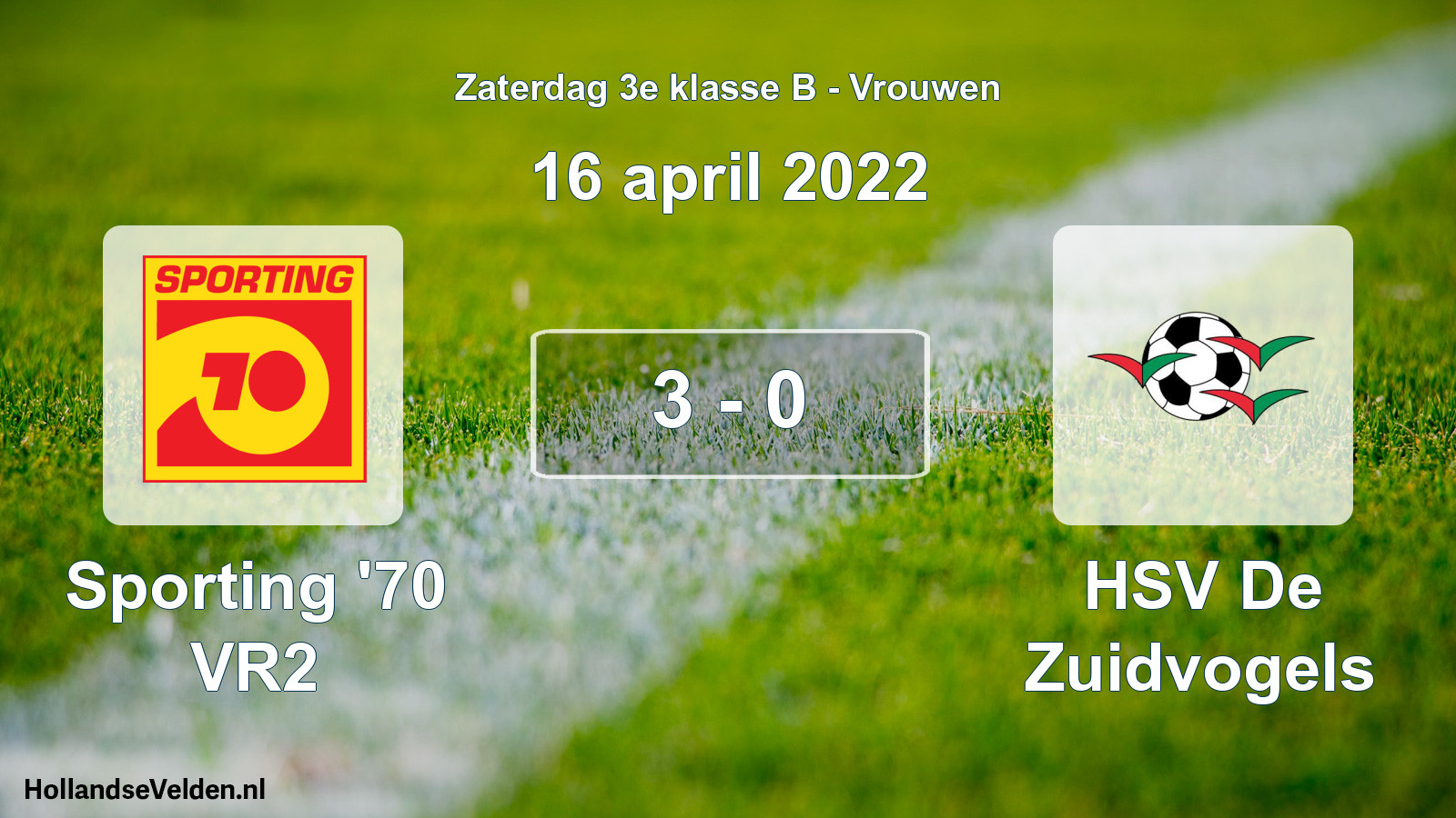 Gespeelde wedstrijd: Sporting '70 VR2 - HSV De Zuidvogels 3 - 0 (16 april 2022)