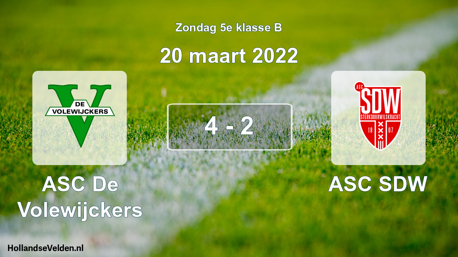Total number of matches played: ASC De Volewijckers - ASC SDW 4 - 2 (20 March 2022)