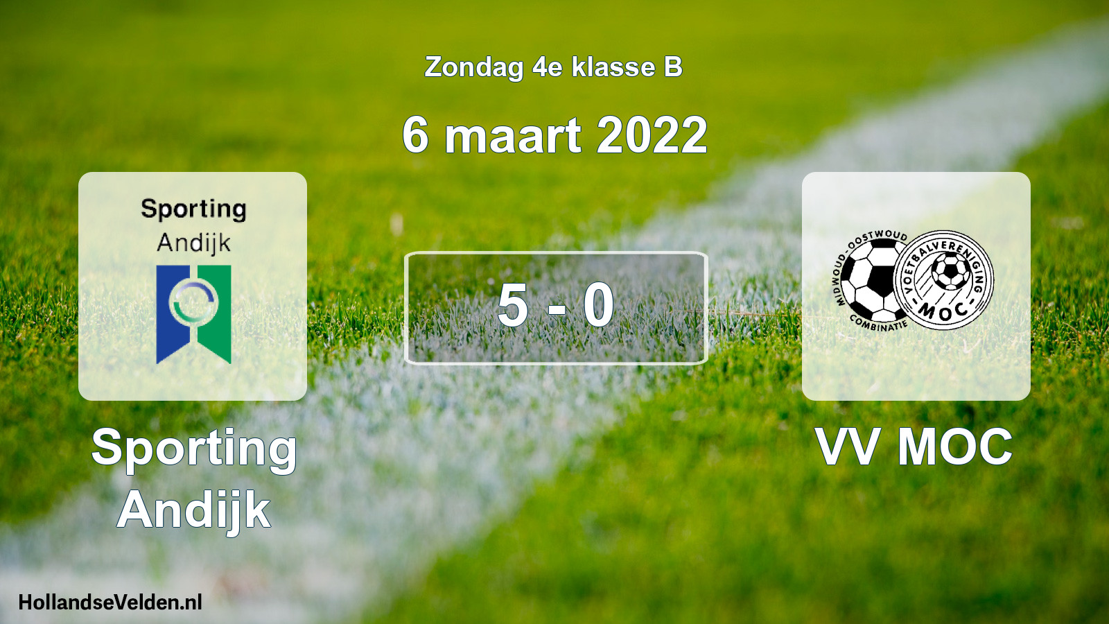 Total number of matches played: Sporting Andijk - VV MOC 5 - 0 (6 March 2022)