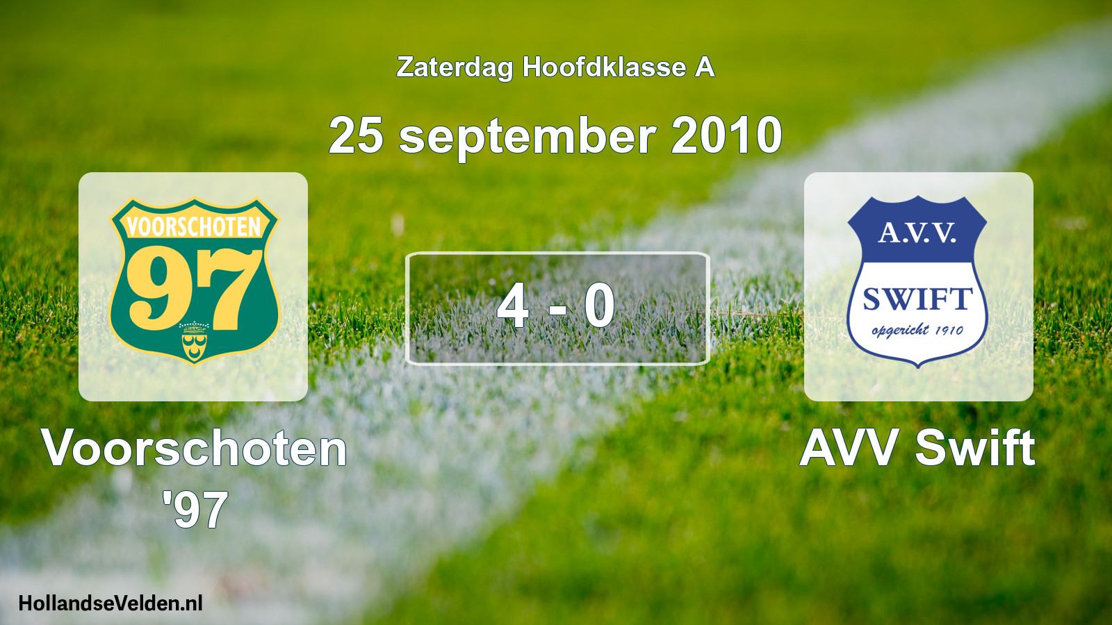 Total number of matches played: Voorschoten '97 - AVV Swift 4 - 0 (25 September 2010)