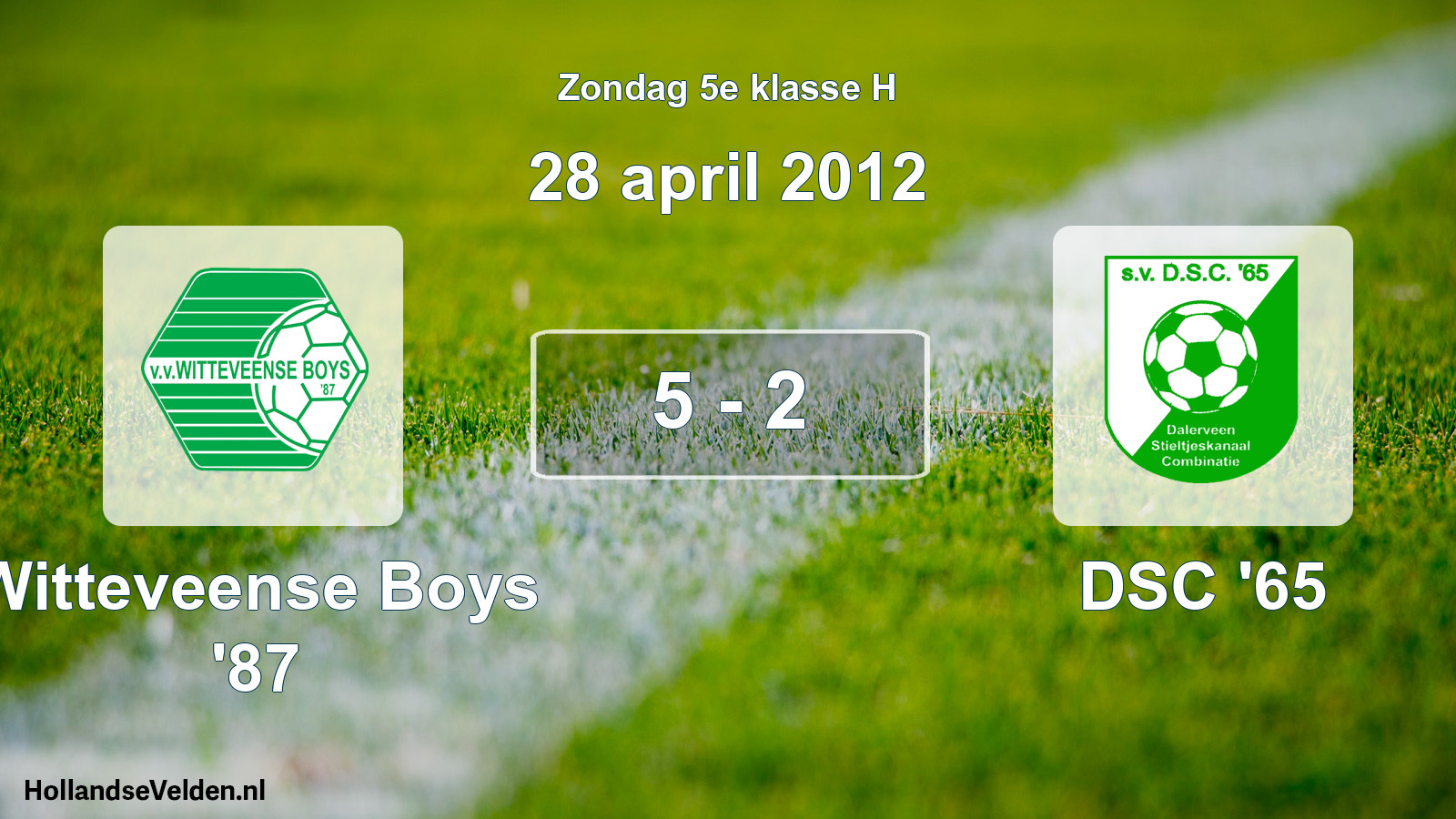 Total number of matches played: Witteveense Boys '87 - DSC '65 5 - 2 (28 April 2012)