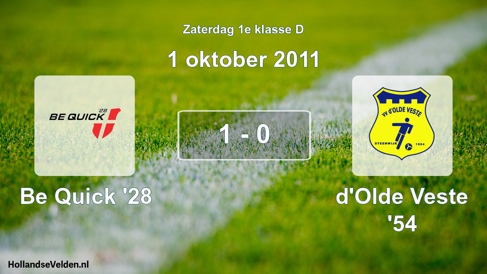 Total number of matches played: Be Quick '28 - d'Olde Veste '54 1 - 0 (1 October 2011)