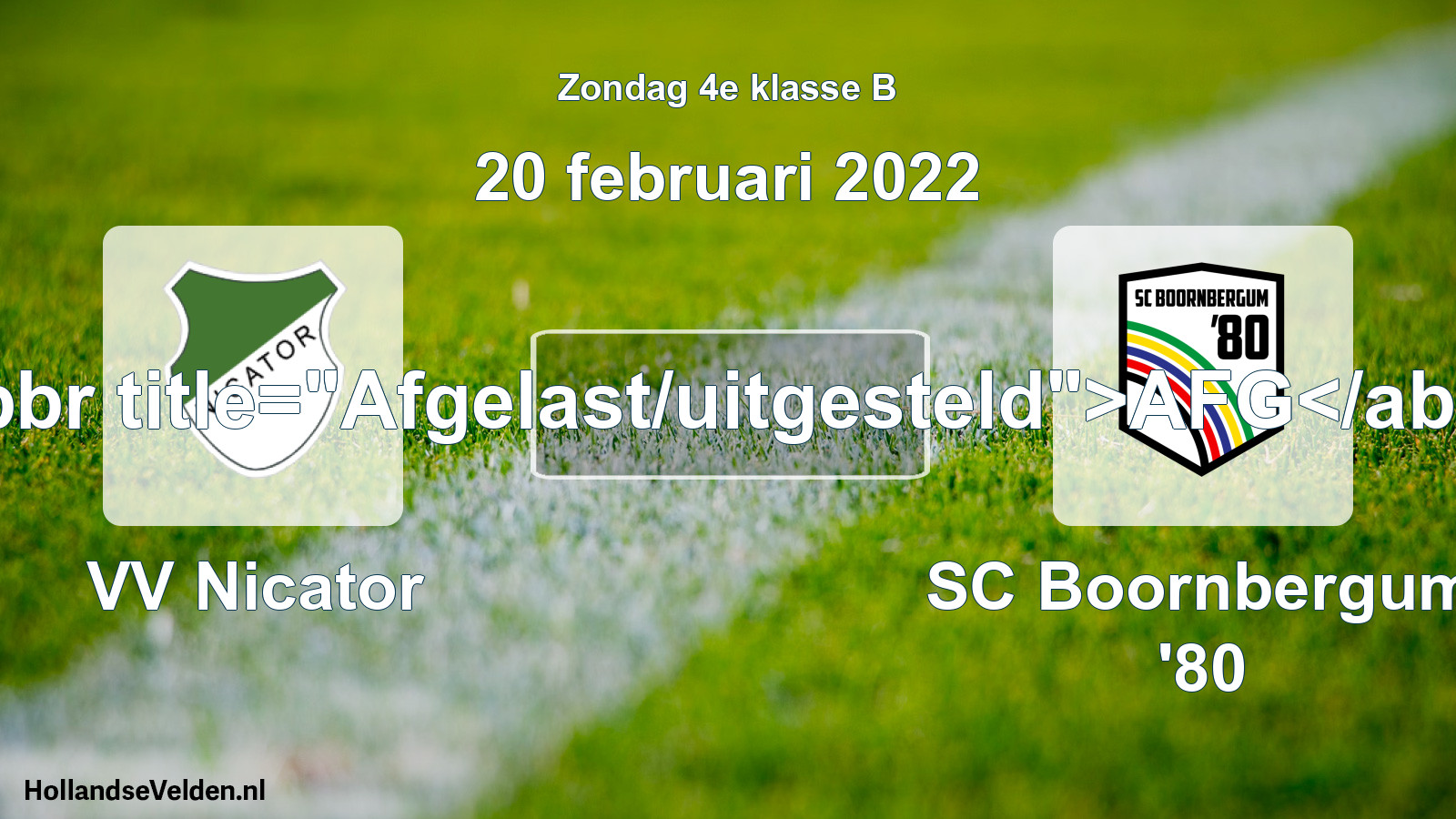Scheduled Match: VV Nicator - SC Boornbergum '80 (20 February 2022)